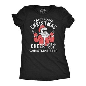Womens Can't Have Christmas Cheer Without Christmas Beer T Shirt Funny Santa